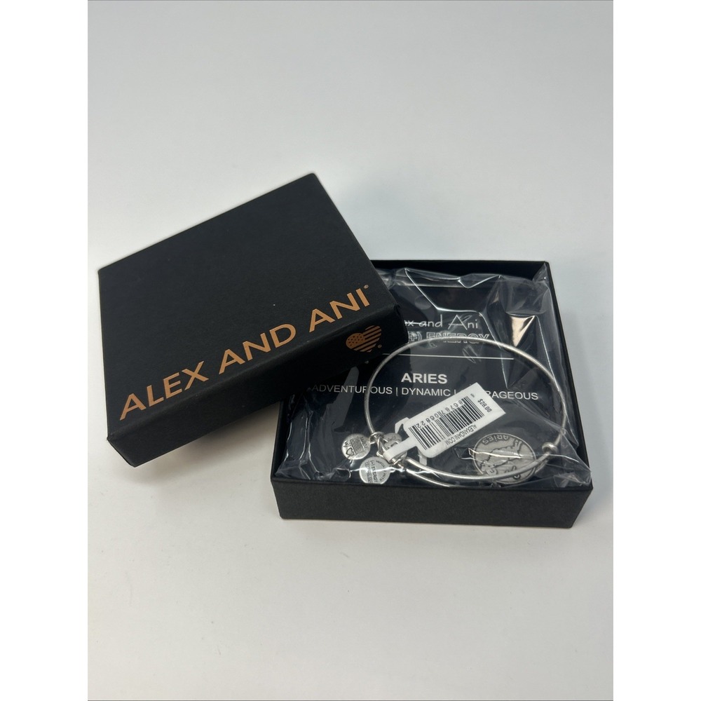NIB Alex and Ani + Energy Aries Zodiac Silver Charm Bangle Bracelet Adjustable
